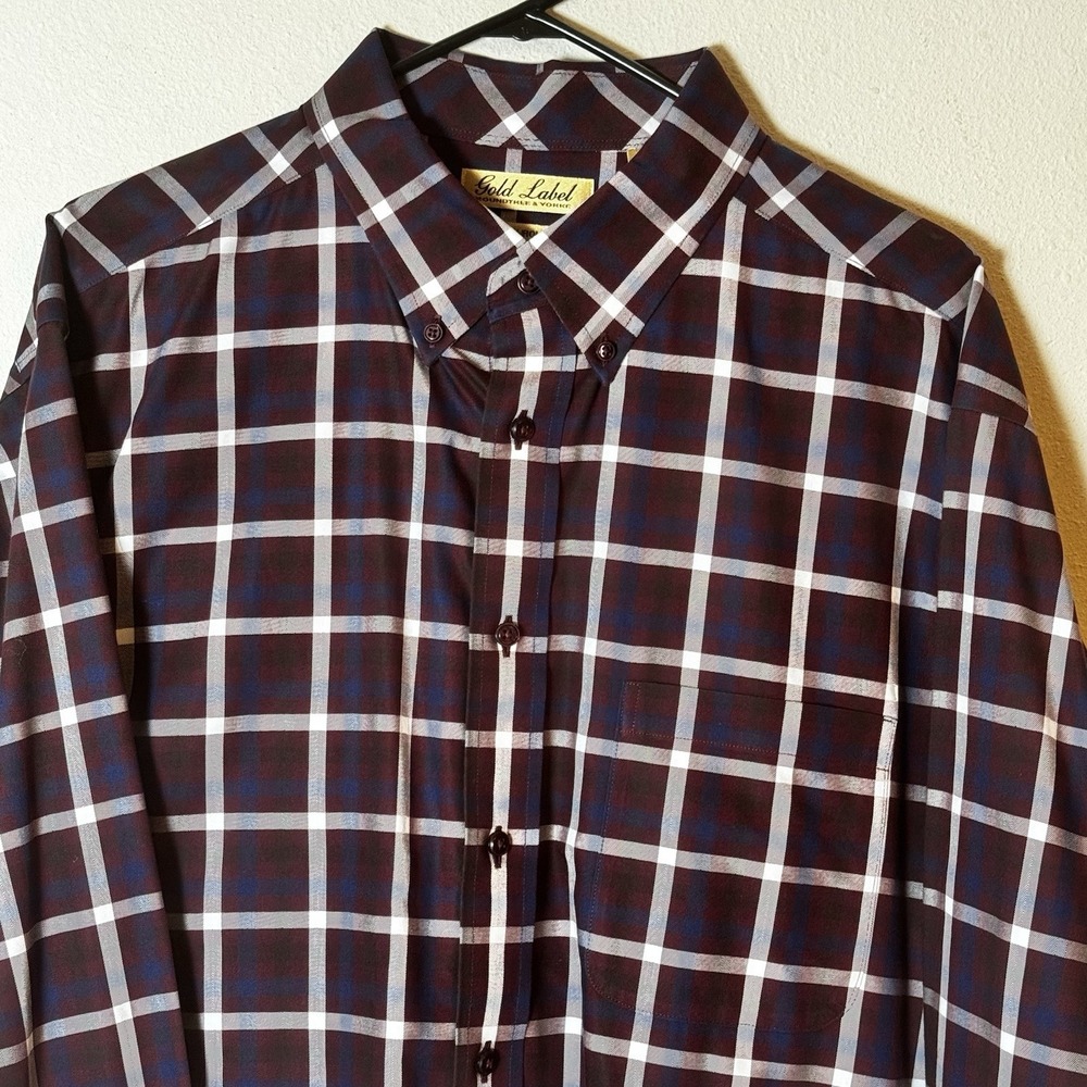 Gold Label Roundtree & Yorke Plaid Button Up Shirt Mens XL Cotton
